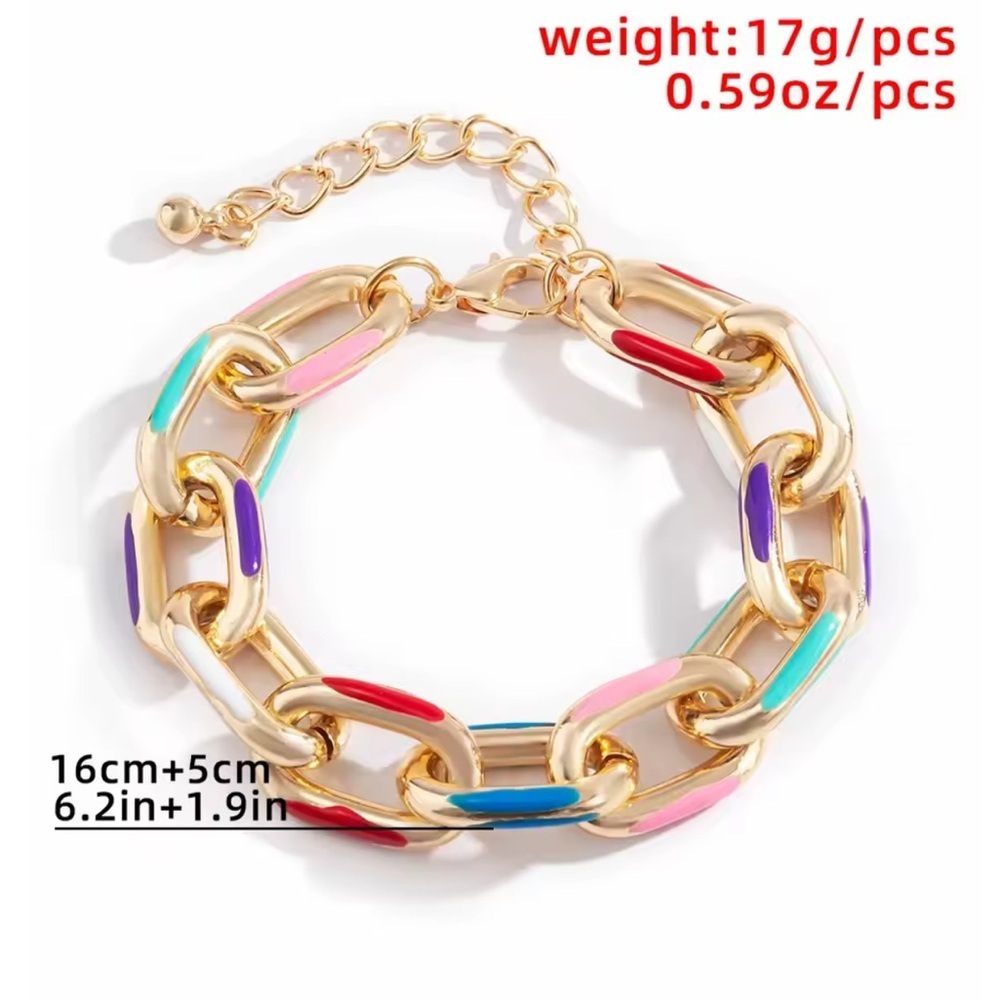 Colorful Gold Chain Necklace and Bracelet Set - Picture 5 of 7